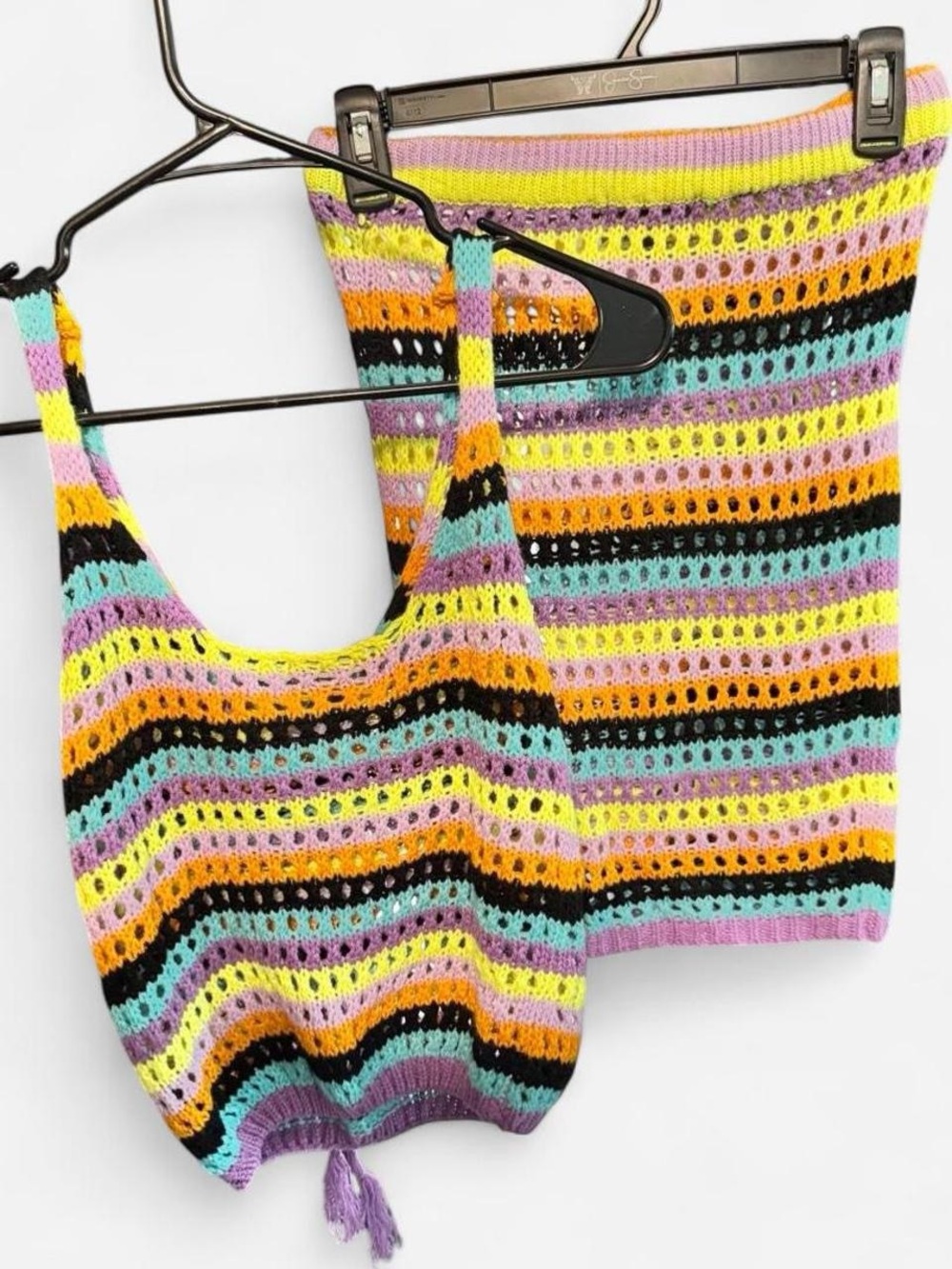 Striped Crochet Knit Tank & Skirt Set in Pastel Multicolor